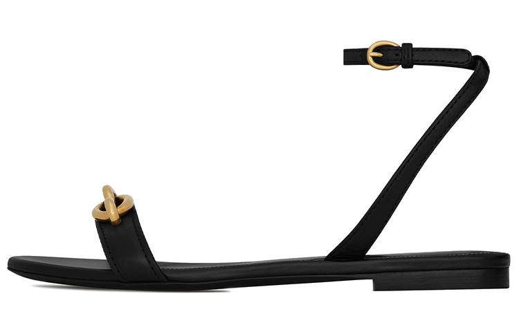 (Women) Saint Laurent Flat Sandal 'Black Leather Chain Strap' 6574542WN001000