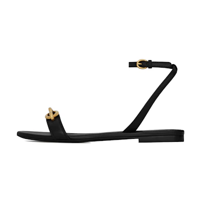 (W) Saint Laurent Flat Sandal 'Black Leather Chain Strap'