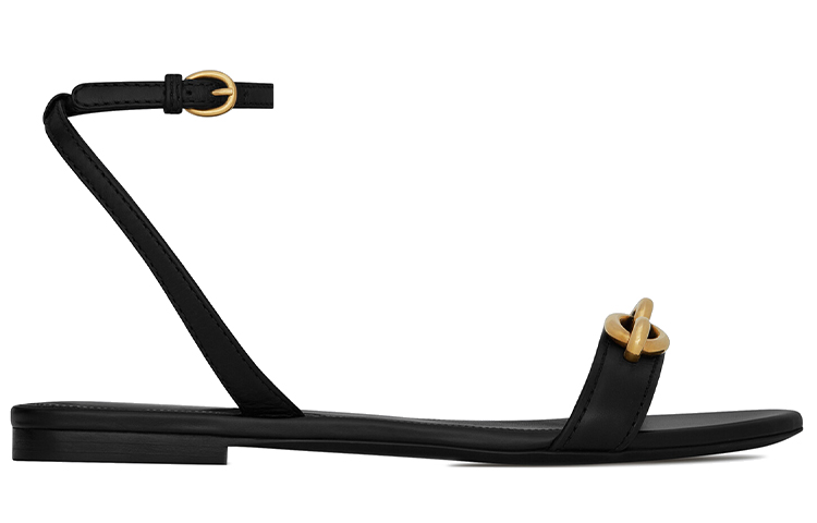 Order (Women) Saint Laurent Flat Sandal 'Black Leather Chain Strap' 6574542WN001000
