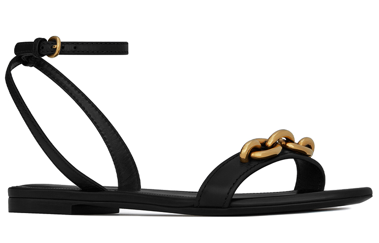 Lookbook (Women) Saint Laurent Flat Sandal 'Black Leather Chain Strap' 6574542WN001000