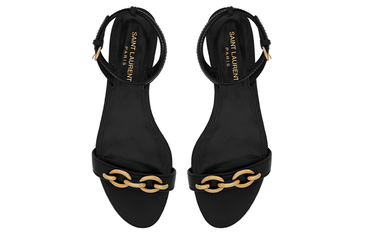 Shop (Women) Saint Laurent Flat Sandal 'Black Leather Chain Strap' 6574542WN001000