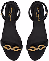 Shop SAINT LAURENT 皮革鏈條一字式扣帶平底涼鞋 女款 黑色