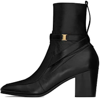(Women) Saint Laurent Fran 'Black Leather Block Heel Ankle' 71128425N001000 (Women) Saint Laurent Fran 'Black Leather Block Heel Ankle' 71128425N001000