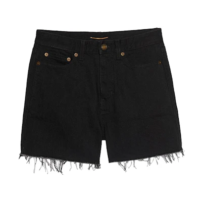 (Women) Saint Laurent Frayed Vintage Black Denim Shorts Women 611755YF8991220