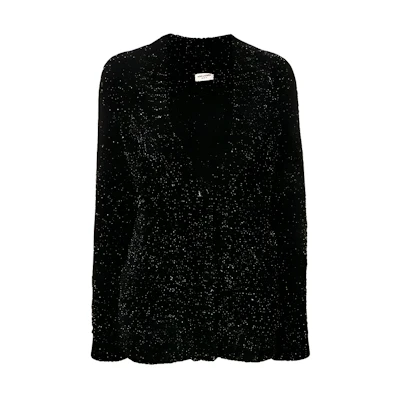 (Women) SAINT LAURENT FW19 Black Metallic V-Neck Knit Sweater 581983YAFP21081