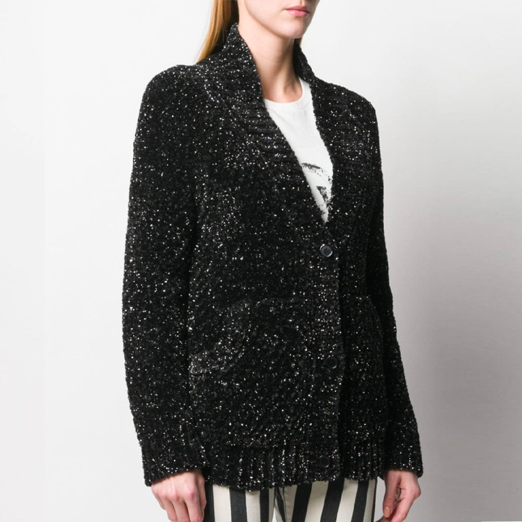 Lookbook (Women) SAINT LAURENT FW19 Black Metallic V-Neck Knit Sweater 581983YAFP21081