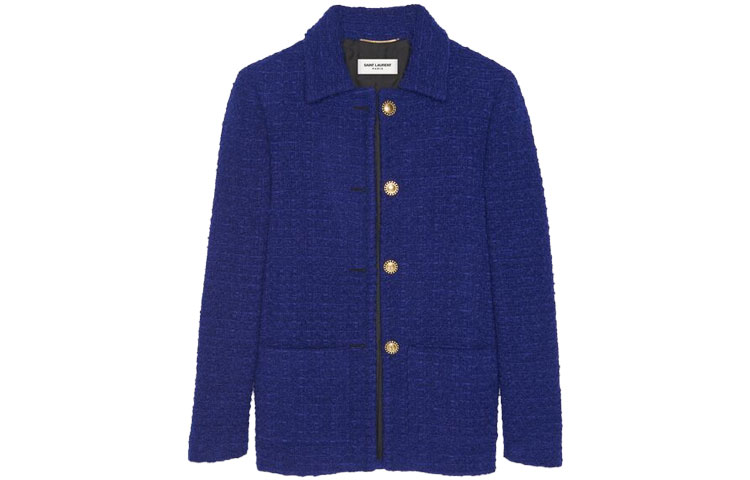 Order (W) SAINT LAURENT FW21 Jaket Biru Single-Breasted dengan Lapel. 668536Y7D305102