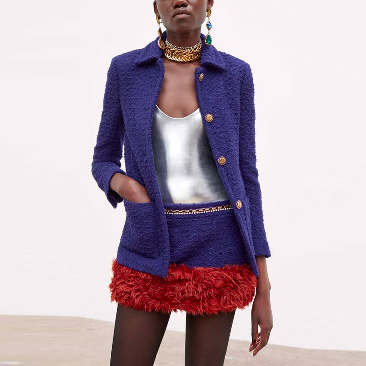 Shop (W) SAINT LAURENT FW21 Jaket Biru Single-Breasted dengan Lapel. 668536Y7D305102