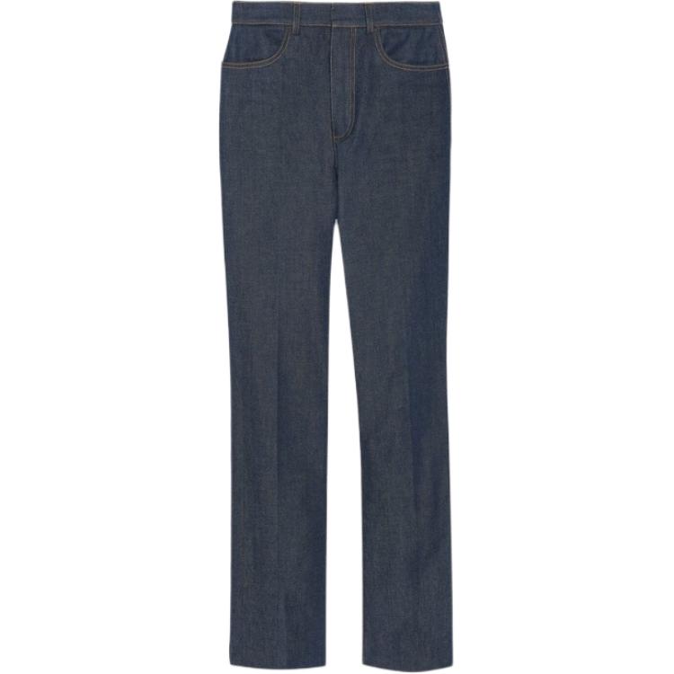 (Women) SAINT LAURENT FW21  Cotton Straight Long Jeans Dark Blue 688345Y5E534380