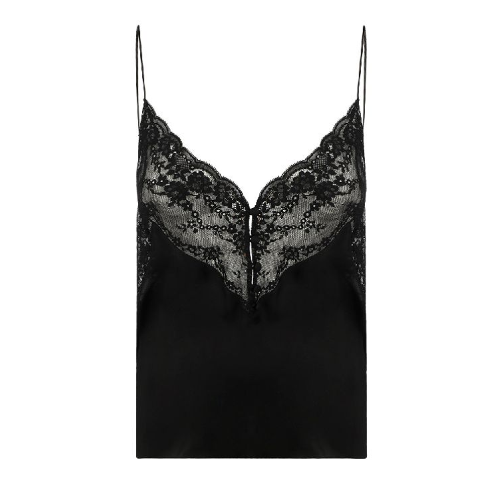 (Women) SAINT LAURENT FW21 Black Lace Solid Camisole 648880Y7B201000