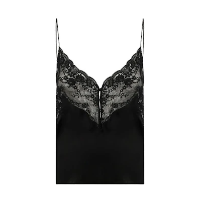 (Women) SAINT LAURENT FW21 Black Lace Solid Camisole 648880Y7B201000