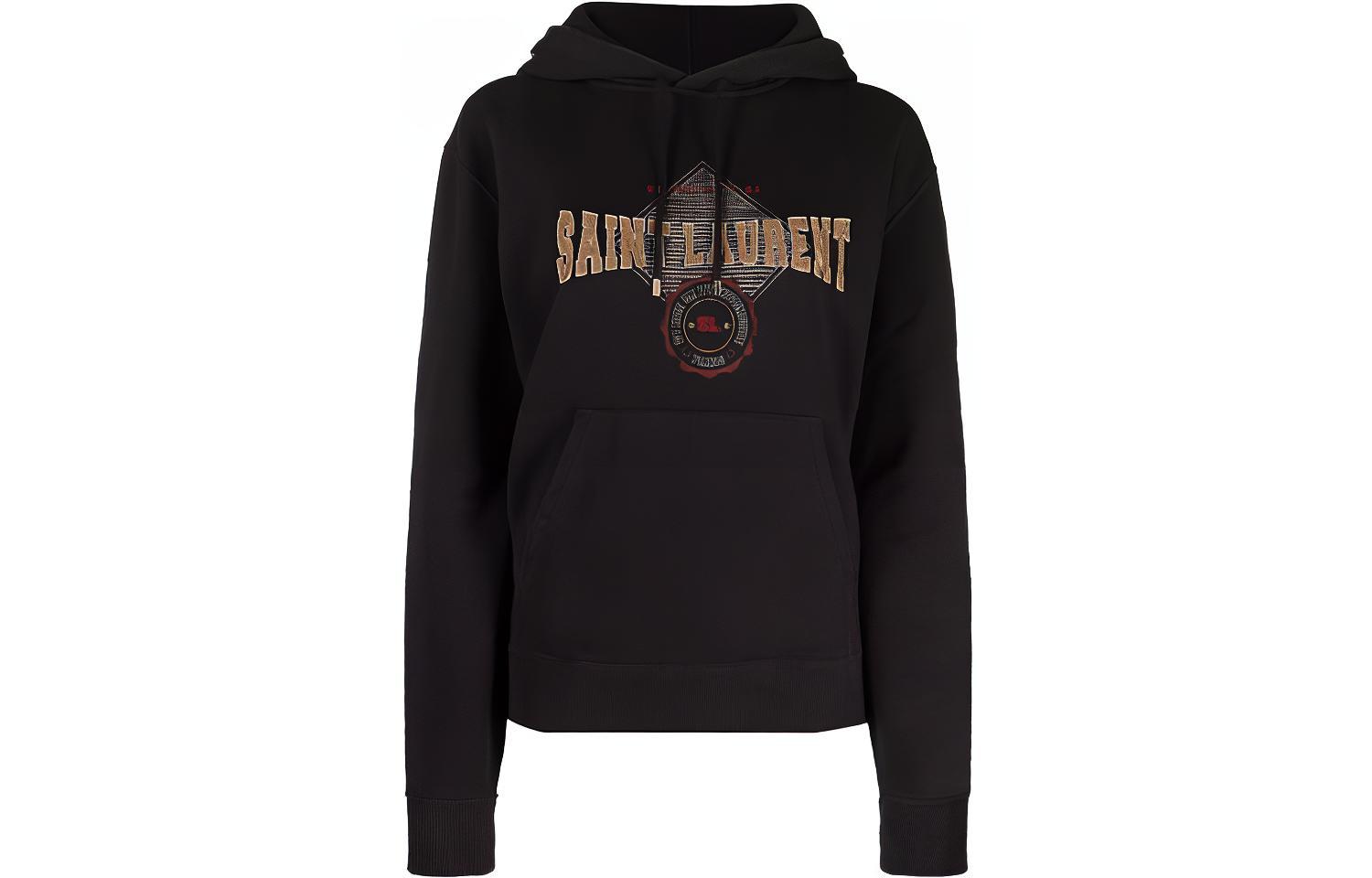 (Women) Saint Laurent FW21 Black Logo Print Front Pocket Hoodie 673412Y36LX1050