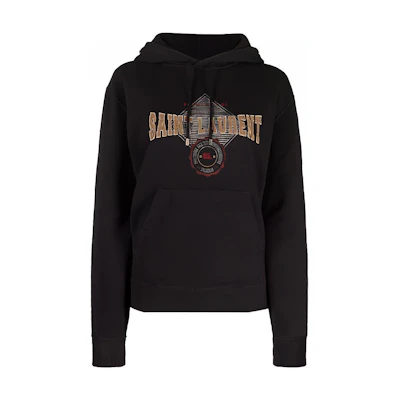 (Women) Saint Laurent FW21 Black Logo Print Front Pocket Hoodie 673412Y36LX1050