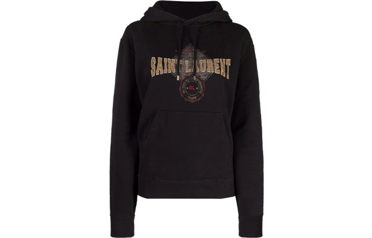 Order (Women) Saint Laurent FW21 Black Logo Print Front Pocket Hoodie 673412Y36LX1050