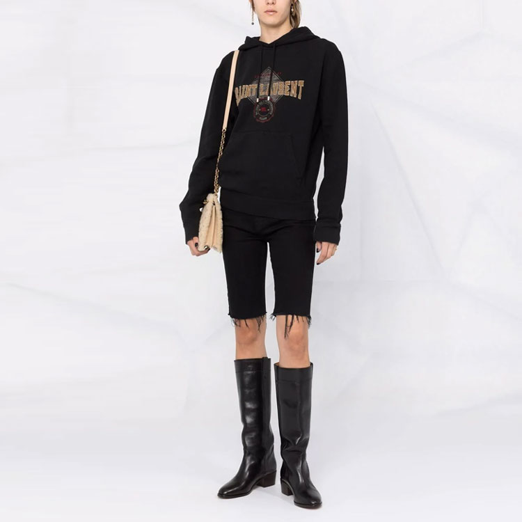 Lookbook (Women) Saint Laurent FW21 Black Logo Print Front Pocket Hoodie 673412Y36LX1050