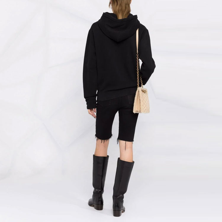 Shop (Women) Saint Laurent FW21 Black Logo Print Front Pocket Hoodie 673412Y36LX1050