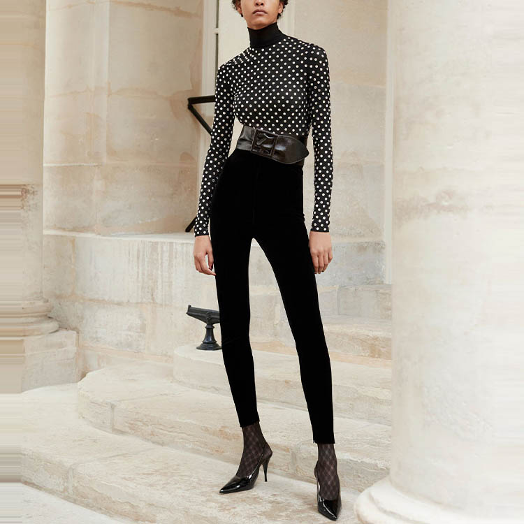 Shop (W) SAINT LAURENT FW21 黑色天鵝絨純色緊身褲 662846Y3D021000