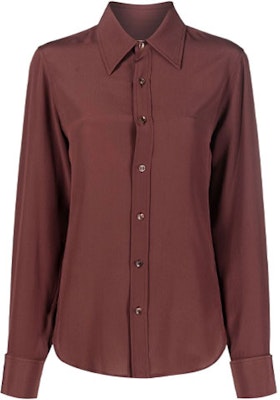 (Women) SAINT LAURENT FW21 Button-Up Solid Long Sleeve Shirt Women Marron Red 663493Y100W6104 Order (Women) SAINT LAURENT FW21 Button-Up Solid Long Sleeve Shirt Women Marron Red 663493Y100W6104