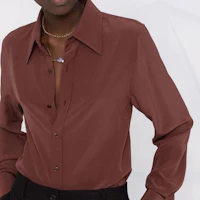 Details for (Women) SAINT LAURENT FW21 Button-Up Solid Long Sleeve Shirt Women Marron Red 663493Y100W6104