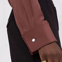 Sizing (Women) SAINT LAURENT FW21 Button-Up Solid Long Sleeve Shirt Women Marron Red 663493Y100W6104