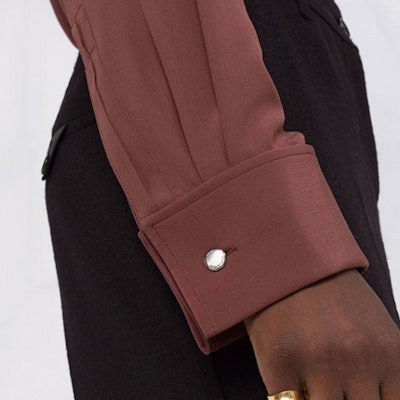 (Women) SAINT LAURENT FW21 Button-Up Solid Long Sleeve Shirt Women Marron Red 663493Y100W6104 Sizing (Women) SAINT LAURENT FW21 Button-Up Solid Long Sleeve Shirt Women Marron Red 663493Y100W6104