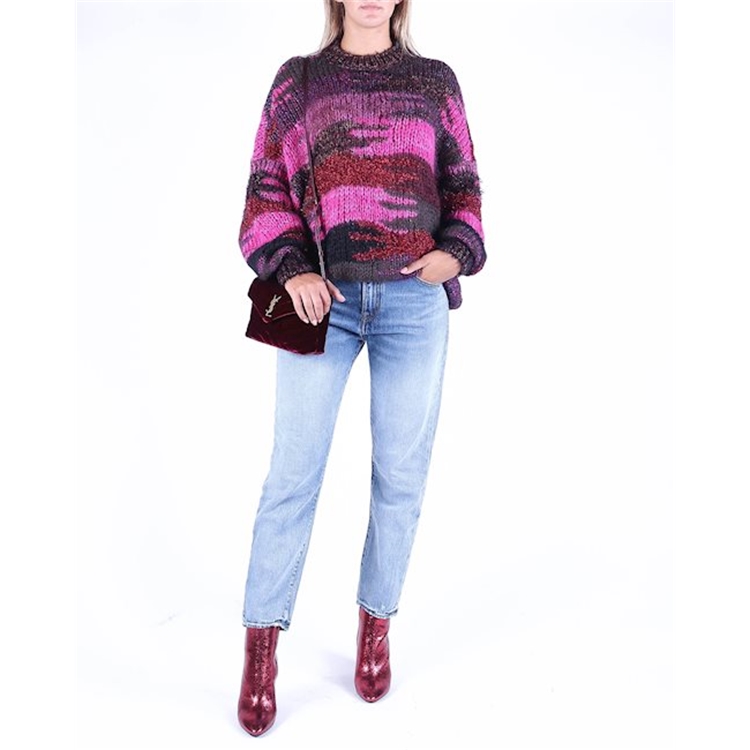 Shop (Women) SAINT LAURENT FW21 Colorblock Crewneck Sweater Multicolor 529719YA2SQ5587