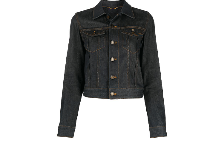 Order (Women) SAINT LAURENT FW21 Contrast Stitch Cropped Denim Jacket Women’s Blue 572367YG8064020