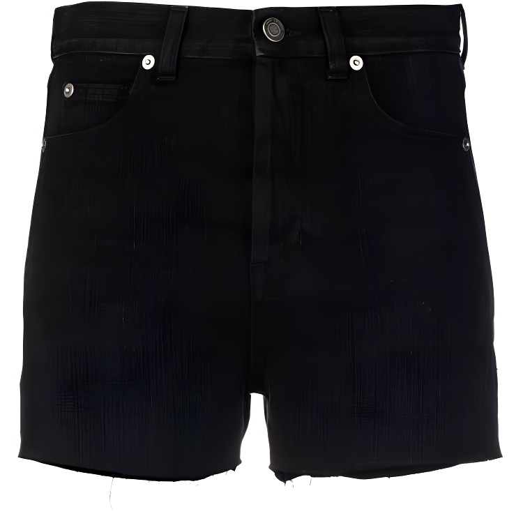 (Women) SAINT LAURENT FW21 Distressed Edge Hidden Zipper Denim Shorts Women Black 616241Y19LA1013