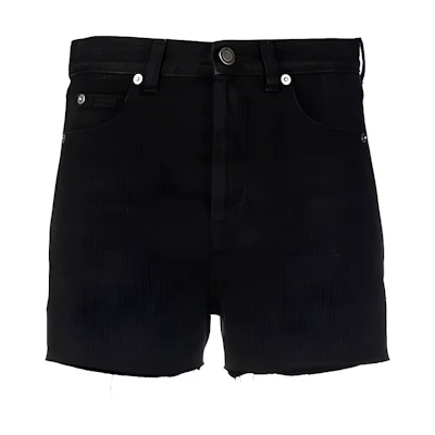 (Women) SAINT LAURENT FW21 Distressed Edge Hidden Zipper Denim Shorts Women Black 616241Y19LA1013