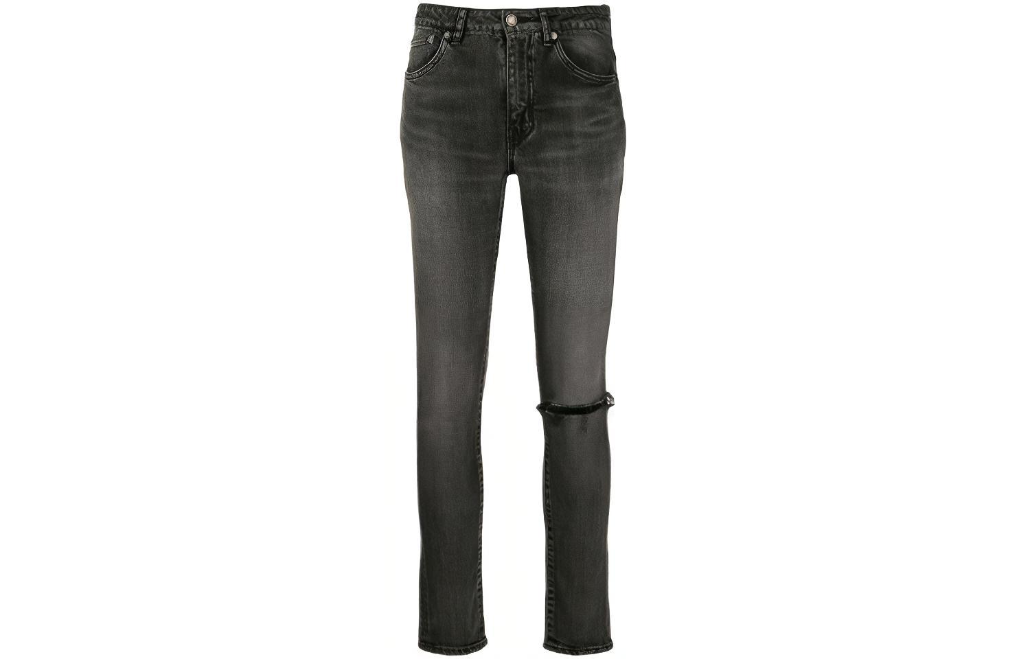 (Women) SAINT LAURENT FW21 Distressed Skinny Jeans Grey. 602798YW5001280