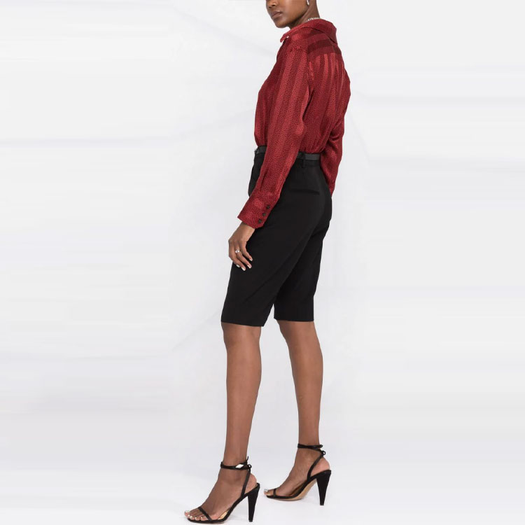 Shop (W) SAINT LAURENT FW21 Seluar Pendek Kasual Hitam Tinggi Lutut untuk Wanita. 661317Y512W