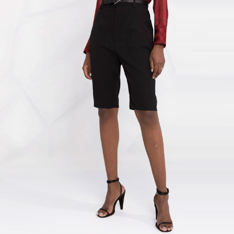 Purchase (W) SAINT LAURENT FW21 Seluar Pendek Kasual Hitam Tinggi Lutut untuk Wanita. 661317Y512W