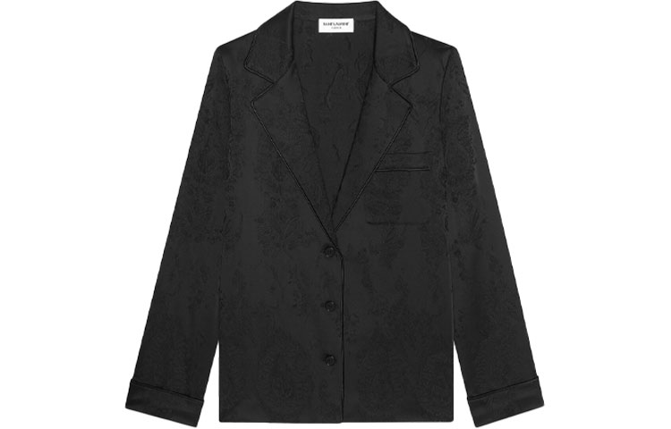 (Women) SAINT LAURENT FW21 Jacquard Long Sleeve Pajama Shirt Women Black. 652293Y234T1000