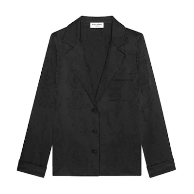 (Women) SAINT LAURENT FW21 Jacquard Long Sleeve Pajama Shirt Women Black. 652293Y234T1000