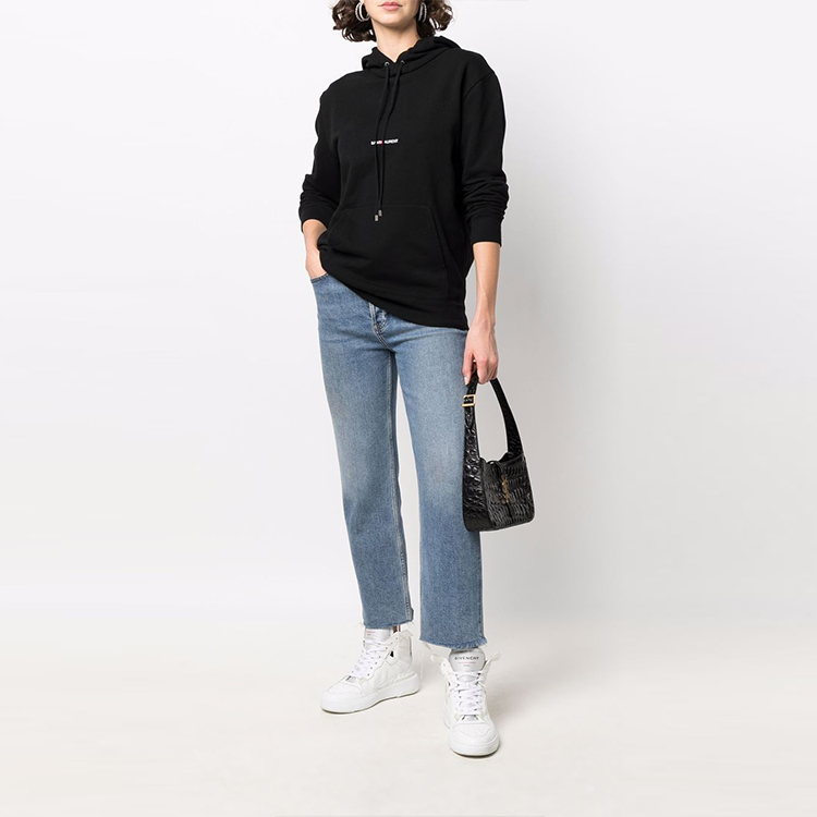 Shop (Women) SAINT LAURENT FW21 Logo Print Hoodie Black 677256YB2EZ1035