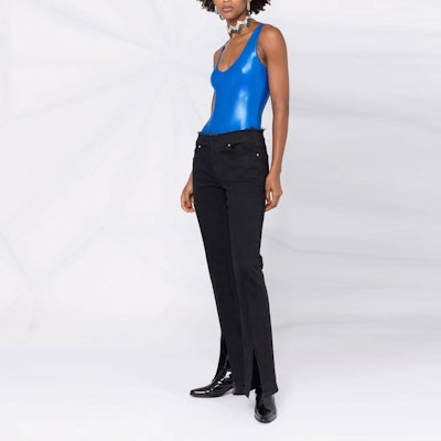 (Women) SAINT LAURENT FW21 Metallic Knit Sleeveless Bodysuit Ladies Blue 668380Y6D334166 Purchase (Women) SAINT LAURENT FW21 Metallic Knit Sleeveless Bodysuit Ladies Blue 668380Y6D334166