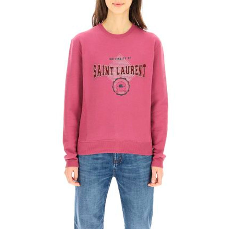 Shop (W) SAINT LAURENT FW21 Logo Ungu Crewneck Sweatshirt dengan Pinggiran Rib. 673413Y36LX5087