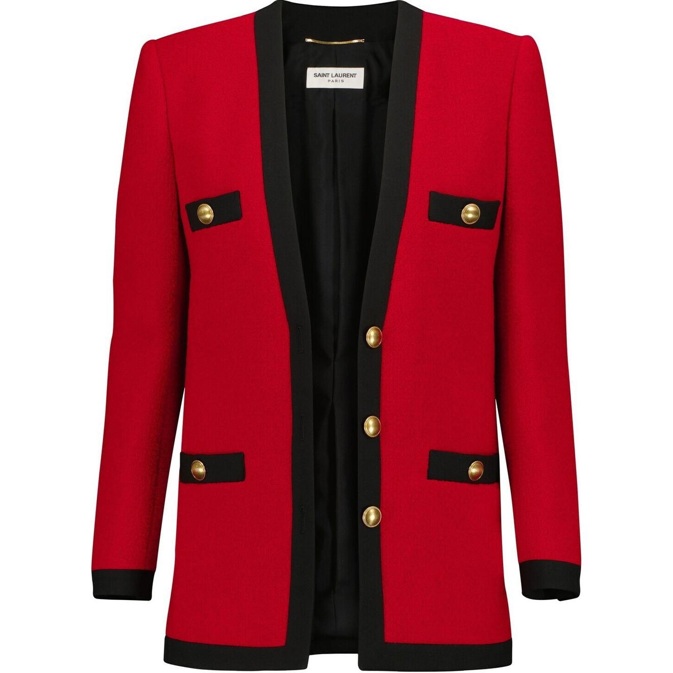 (Women) SAINT LAURENT FW21 Red Tweed Cardigan Jacket with Metallic Accents 672980Y3C736231