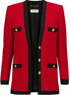 (W) SAINT LAURENT FW21 Jaket Kardigan Tweed Merah dengan Aksen Metalik. 672980Y3C736231 Buy (W) SAINT LAURENT FW21 Jaket Kardigan Tweed Merah dengan Aksen Metalik. 672980Y3C736231