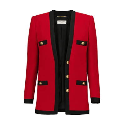 (Women) SAINT LAURENT FW21 Red Tweed Cardigan Jacket with Metallic Accents 672980Y3C736231
