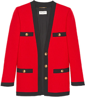 (W) SAINT LAURENT FW21 Jaket Kardigan Tweed Merah dengan Aksen Metalik. 672980Y3C736231 Order (W) SAINT LAURENT FW21 Jaket Kardigan Tweed Merah dengan Aksen Metalik. 672980Y3C736231