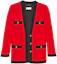 Order (W) SAINT LAURENT FW21 Jaket Kardigan Tweed Merah dengan Aksen Metalik. 672980Y3C736231