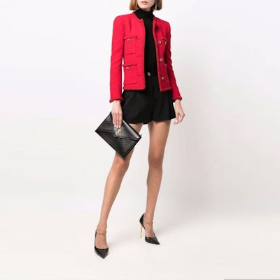 (Women) SAINT LAURENT FW21 Red Tweed Jacket with Logo Button Detail. 680280Y7D286404 Lookbook (Women) SAINT LAURENT FW21 Red Tweed Jacket with Logo Button Detail. 680280Y7D286404