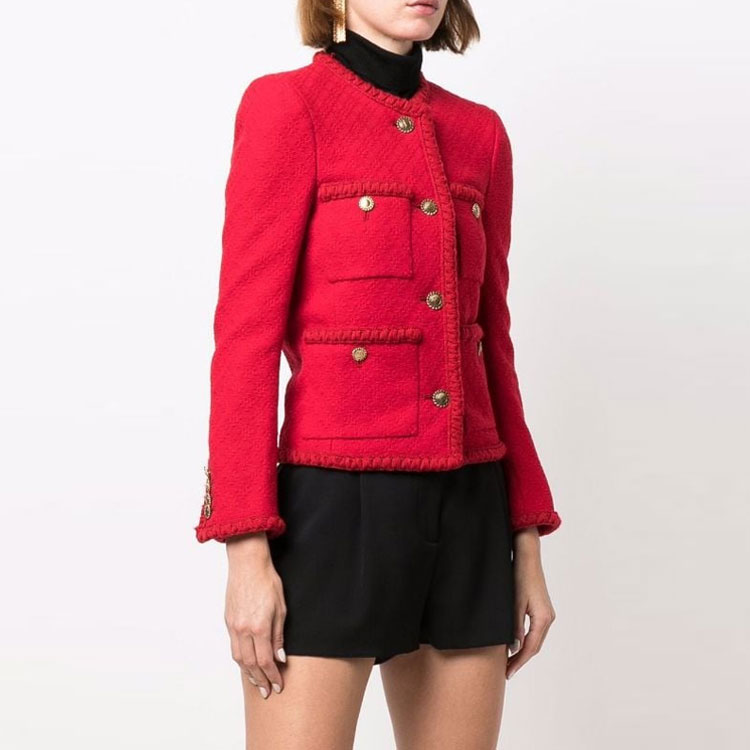 Purchase (W) CHAQUETA ROJA DE TWEED SAINT LAURENT FW21 CON DETALLE DE BOTÓN LOGO. 680280Y7D286404