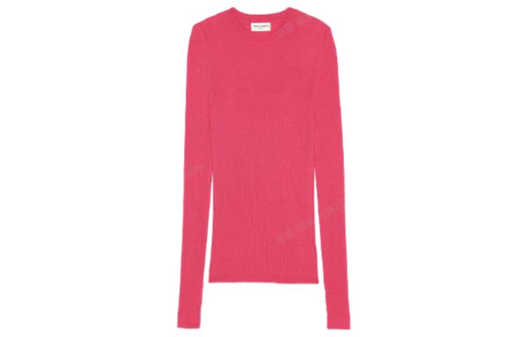 (Women) SAINT LAURENT FW21 Ribbed Crewneck Wool Sweater Women’s Burgundy Purple. 617962YAPK25260