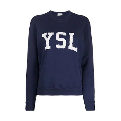 (Women) SAINT LAURENT FW21 Women’s Logo Print Crewneck Sweatshirt Blue 666987Y36IP4201