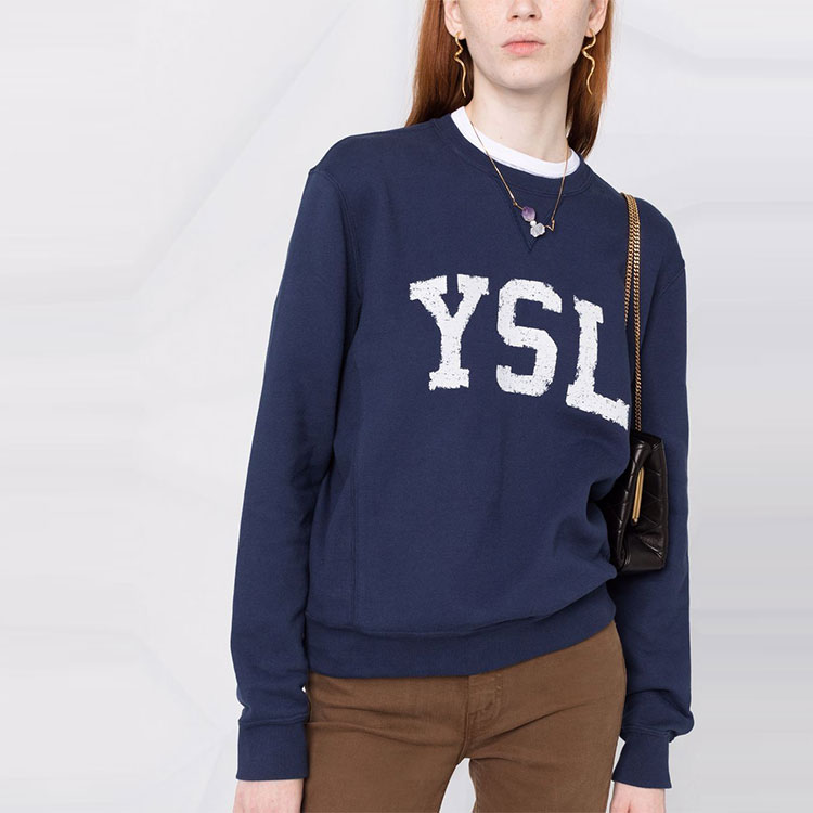 Details for (W) 圣罗兰 FW21 女款 Logo 印花圆领卫衣 蓝色 666987Y36IP4201