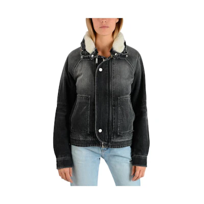 (Women) SAINT LAURENT FW22 Black Distressed Denim Jacket with Removable Collar. 484176-YX960-1305