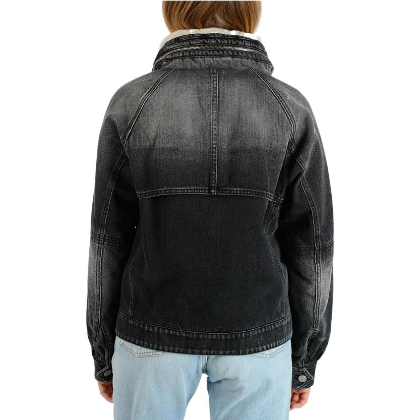 Shop (Women) SAINT LAURENT FW22  Black Distressed Denim Jacket with Removable Collar. 484176-YX960-1305