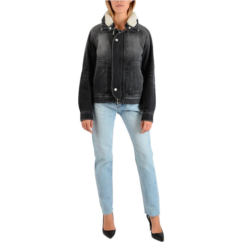Purchase (Women) SAINT LAURENT FW22  Black Distressed Denim Jacket with Removable Collar. 484176-YX960-1305